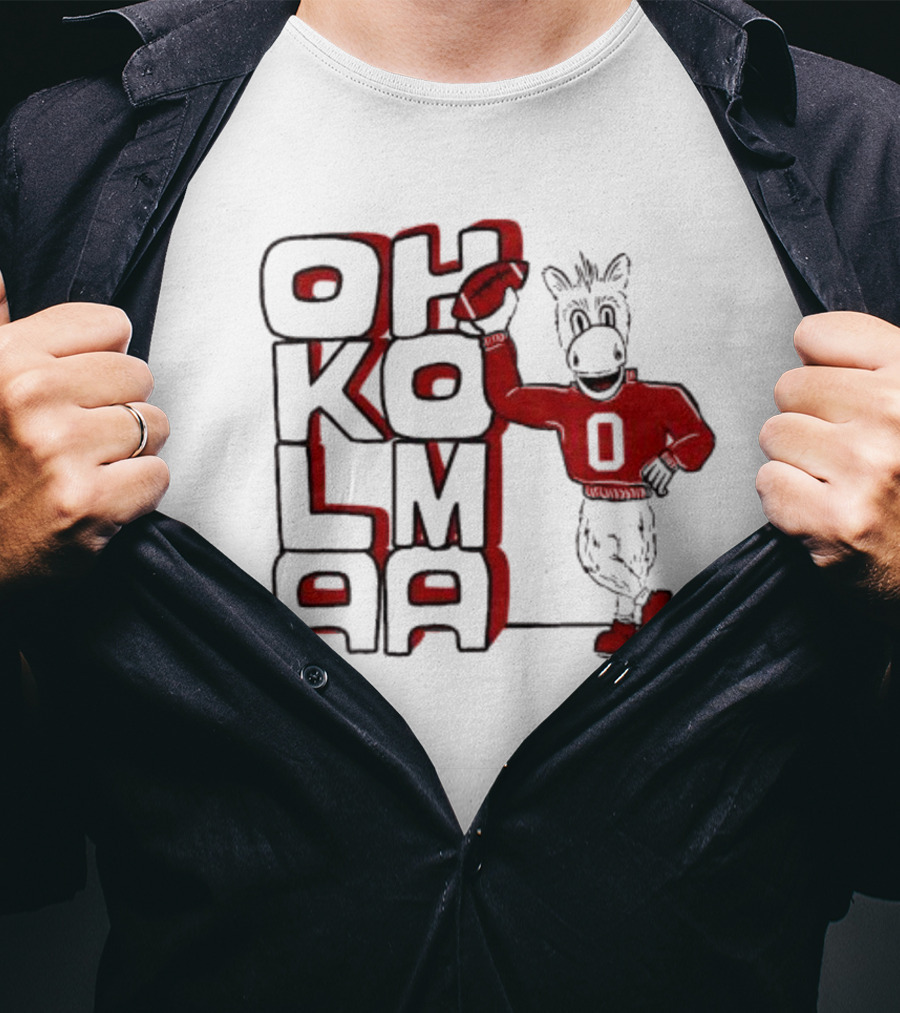 Oklahoma Sooners Ou Stacked Vintage Mascot Football Icon With Retro Donkey Holding Football T-Shirt