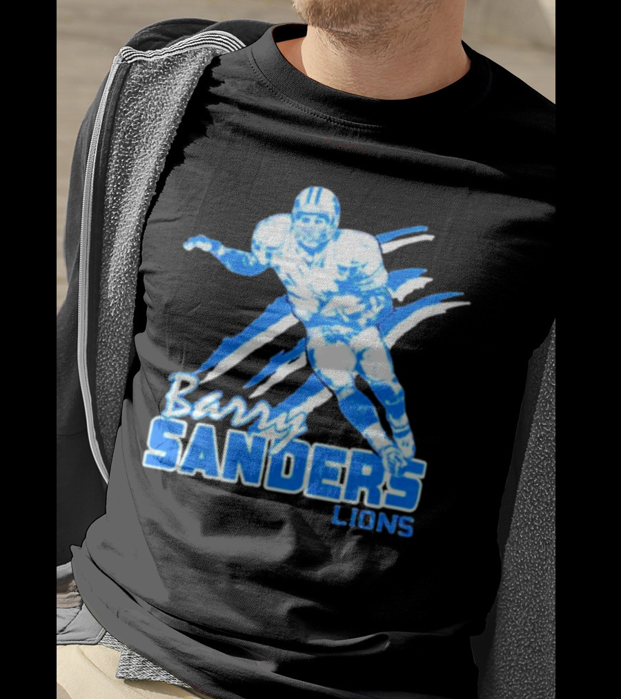Barry Sanders Detroit Lions Running Back Iconic Blue T-Shirt