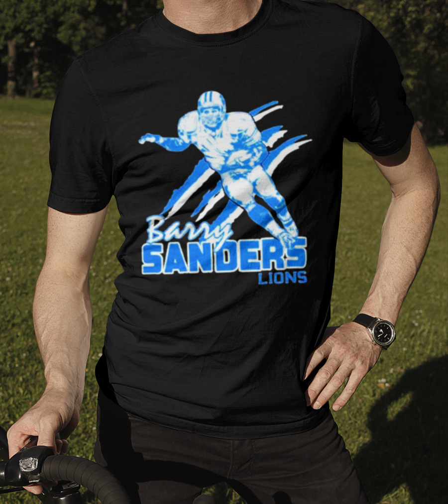 Barry Sanders Detroit Lions Running Back Iconic Blue T-Shirt