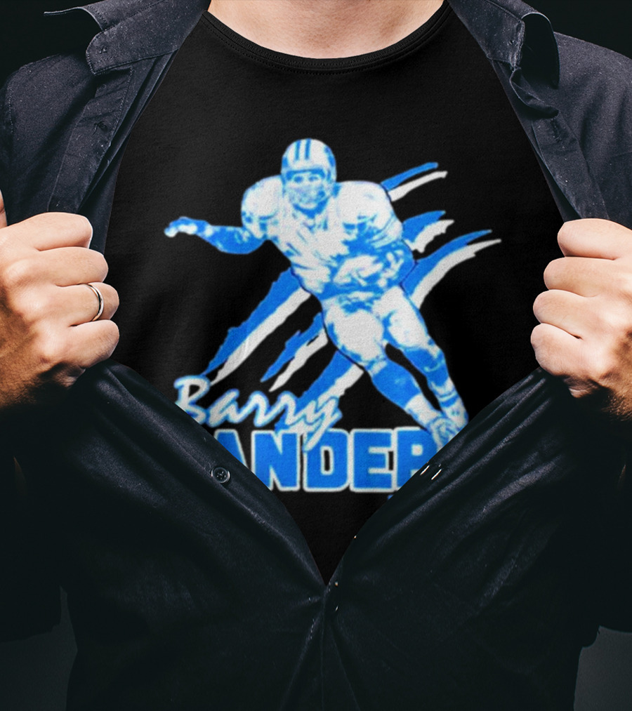 Barry Sanders Detroit Lions Running Back Iconic Blue T-Shirt