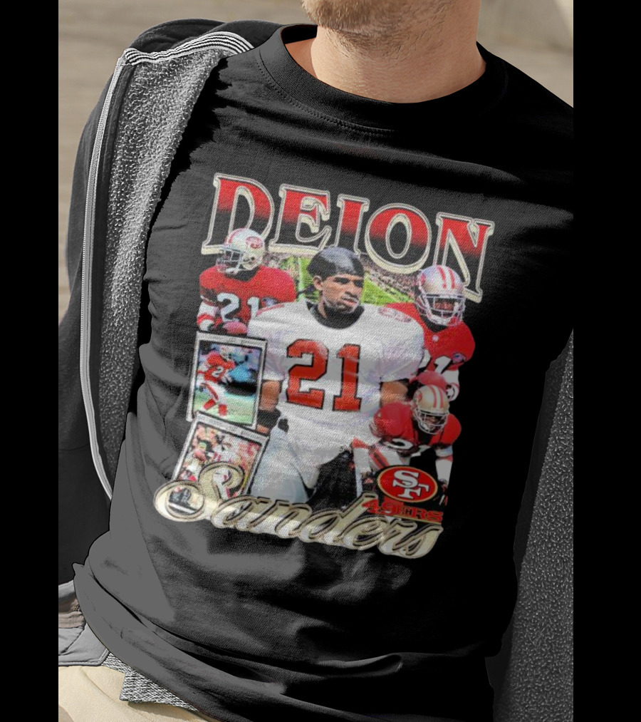 Deion Sanders San Francisco 49ers Football 21 Signature T-Shirt
