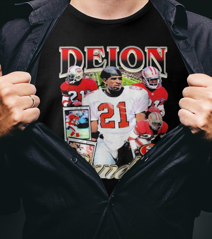 Deion Sanders San Francisco 49ers Football 21 Signature T-Shirt