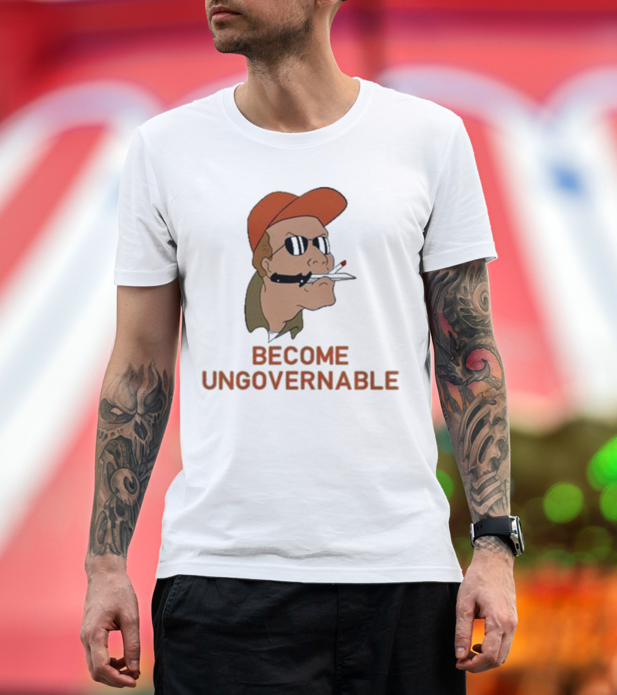 Become Ungovernable Rusty Shackleford Smoking Character with Sunglasses and Orange Hat T-Shirt