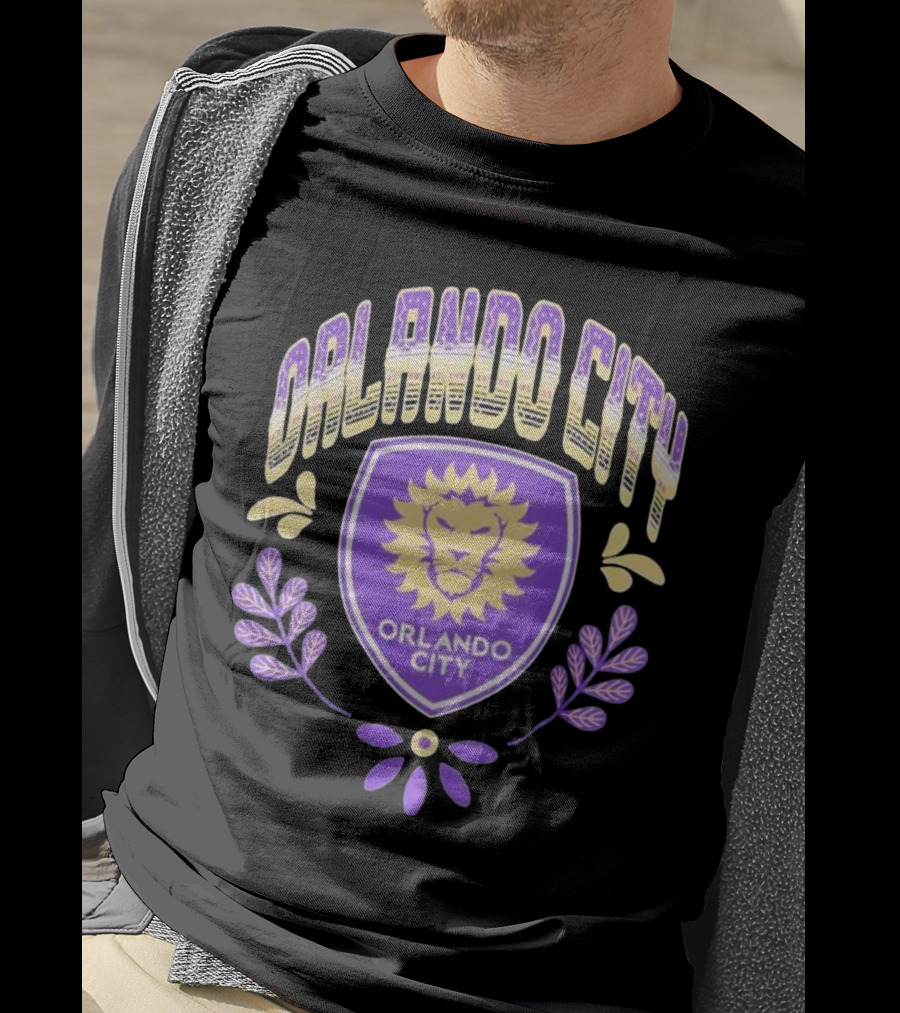 Orlando City SC Serape Style Lion Emblem Purple And Yellow T-Shirt