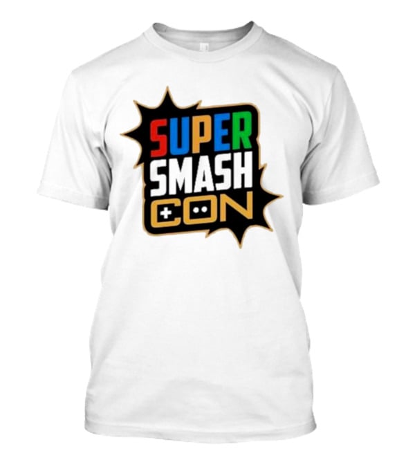 Super Smash Con Logo With Game Controller Icon Colors Burst T-Shirt