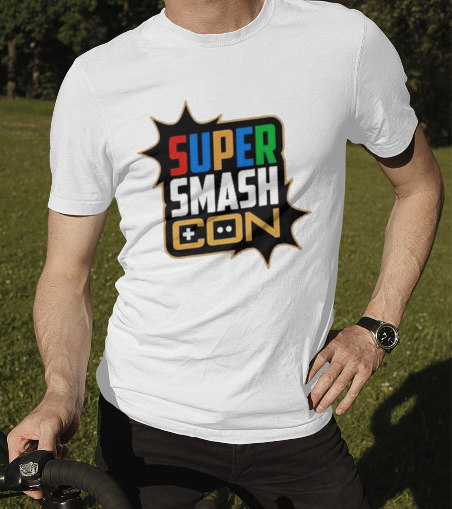 Super Smash Con Logo With Game Controller Icon Colors Burst T-Shirt