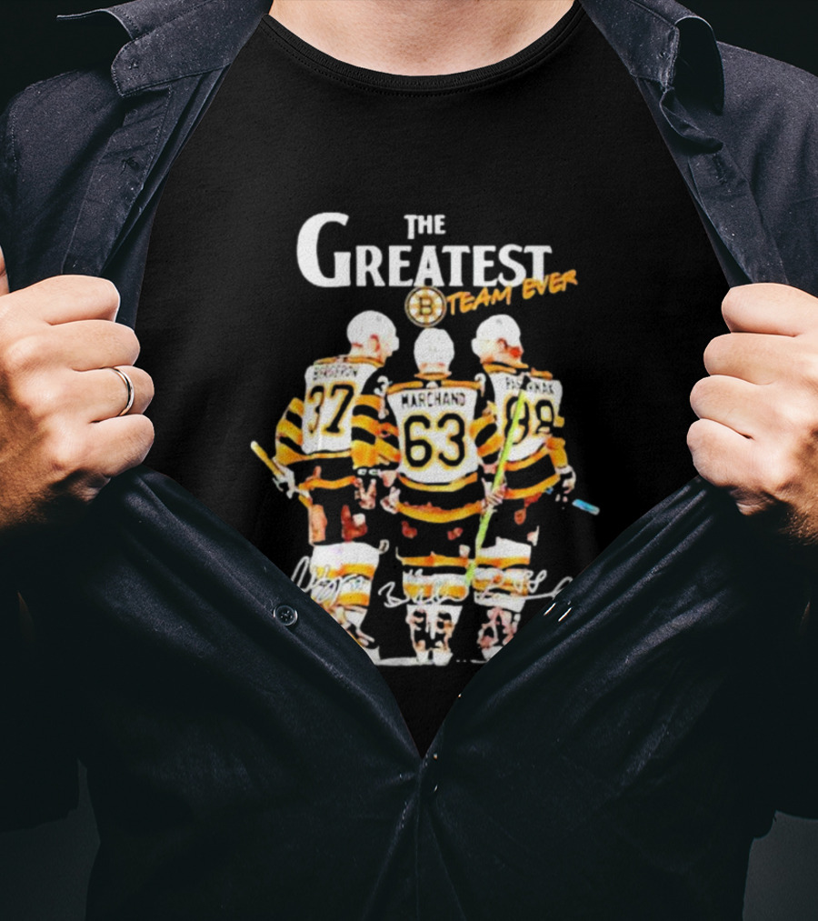The Greatest Team Ever Boston Hockey Marchand Bergeron Pastrnak Signatures T-Shirt