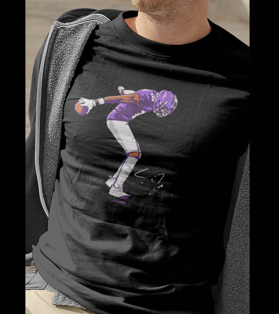 Justin Jefferson Football Superstar Pose In Purple And White T-Shirt