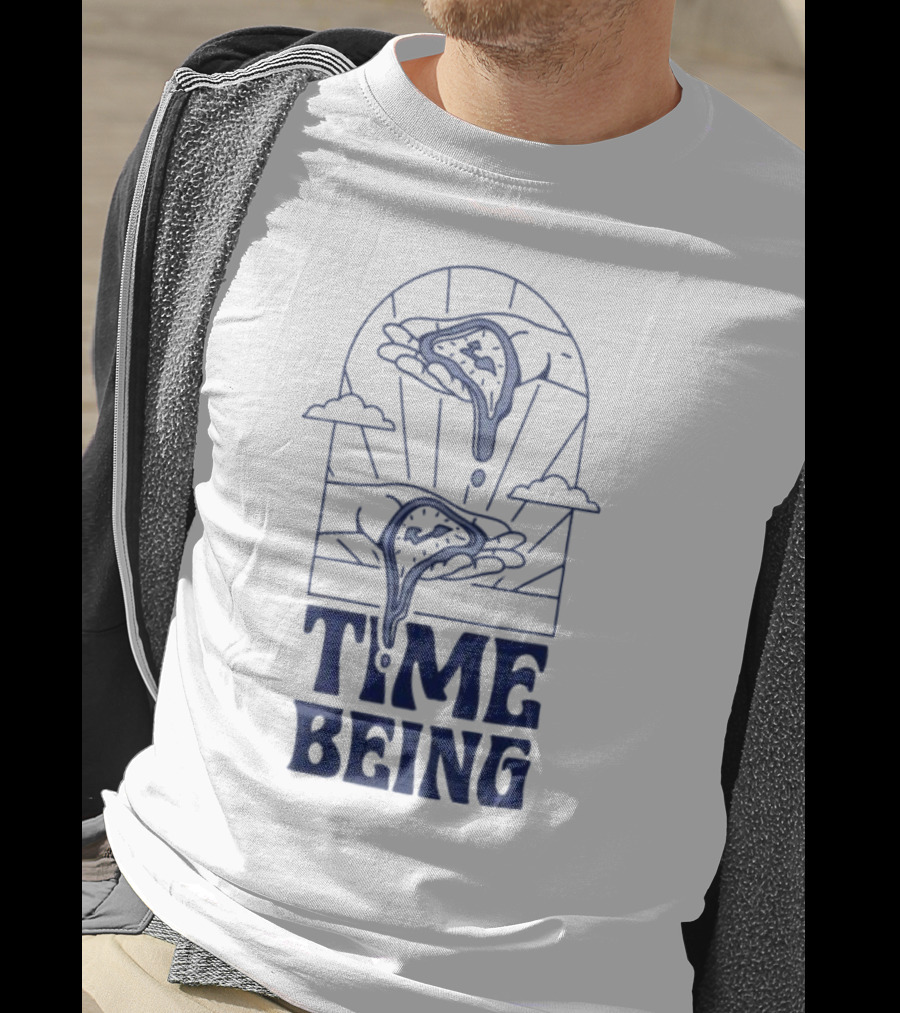 Time Being Dripping Clocks In Hands With Clouds T-Shirt