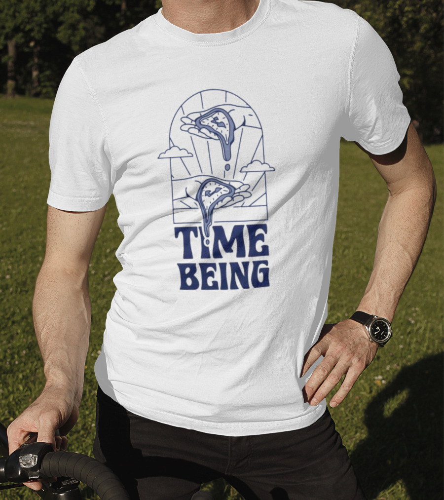 Time Being Dripping Clocks In Hands With Clouds T-Shirt