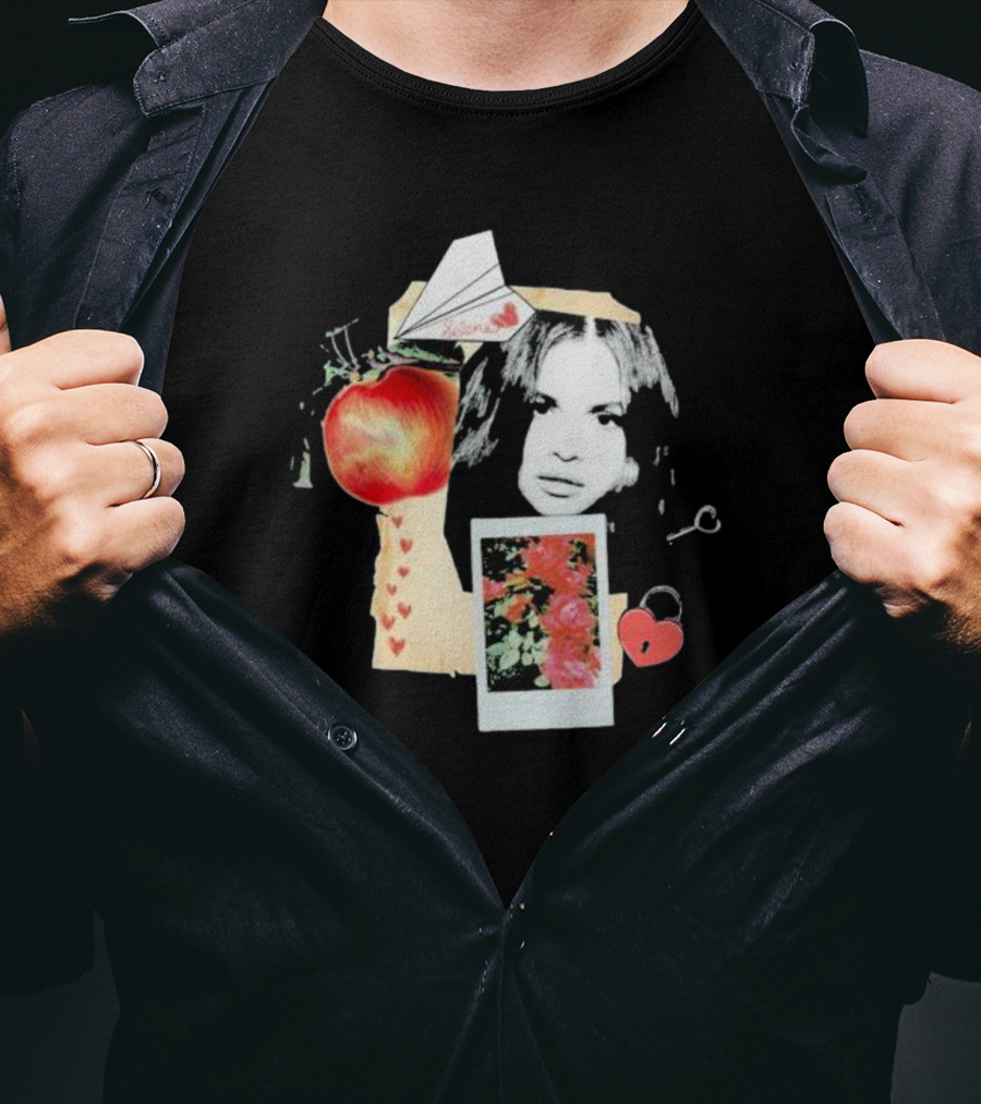 Selena Gomez Paper Plane Apple Heart Roses Collage T-Shirt