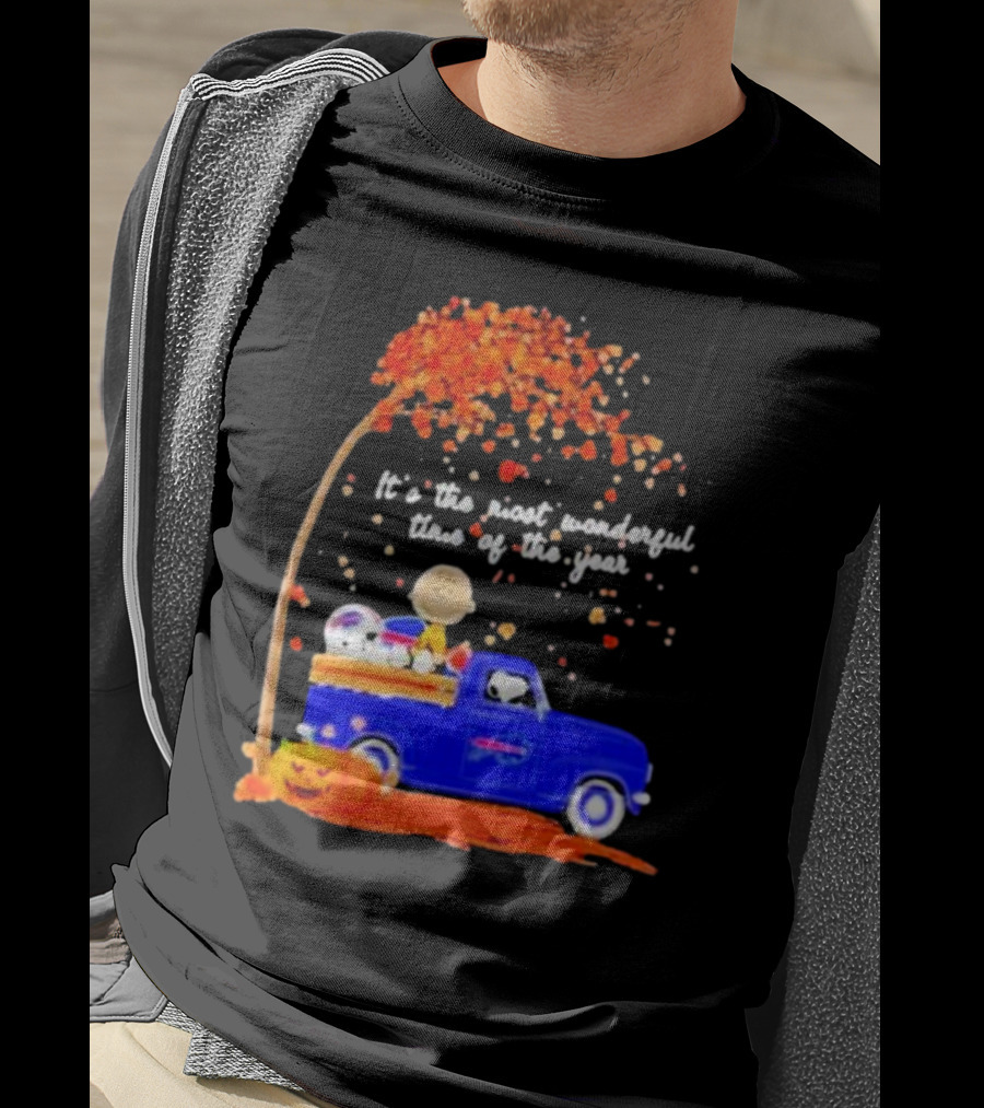 Snoopy And Charlie Brown Buffalo Bills It's The Most Wonderful Time Of The Year Autumn Truck Scene T-Shirt