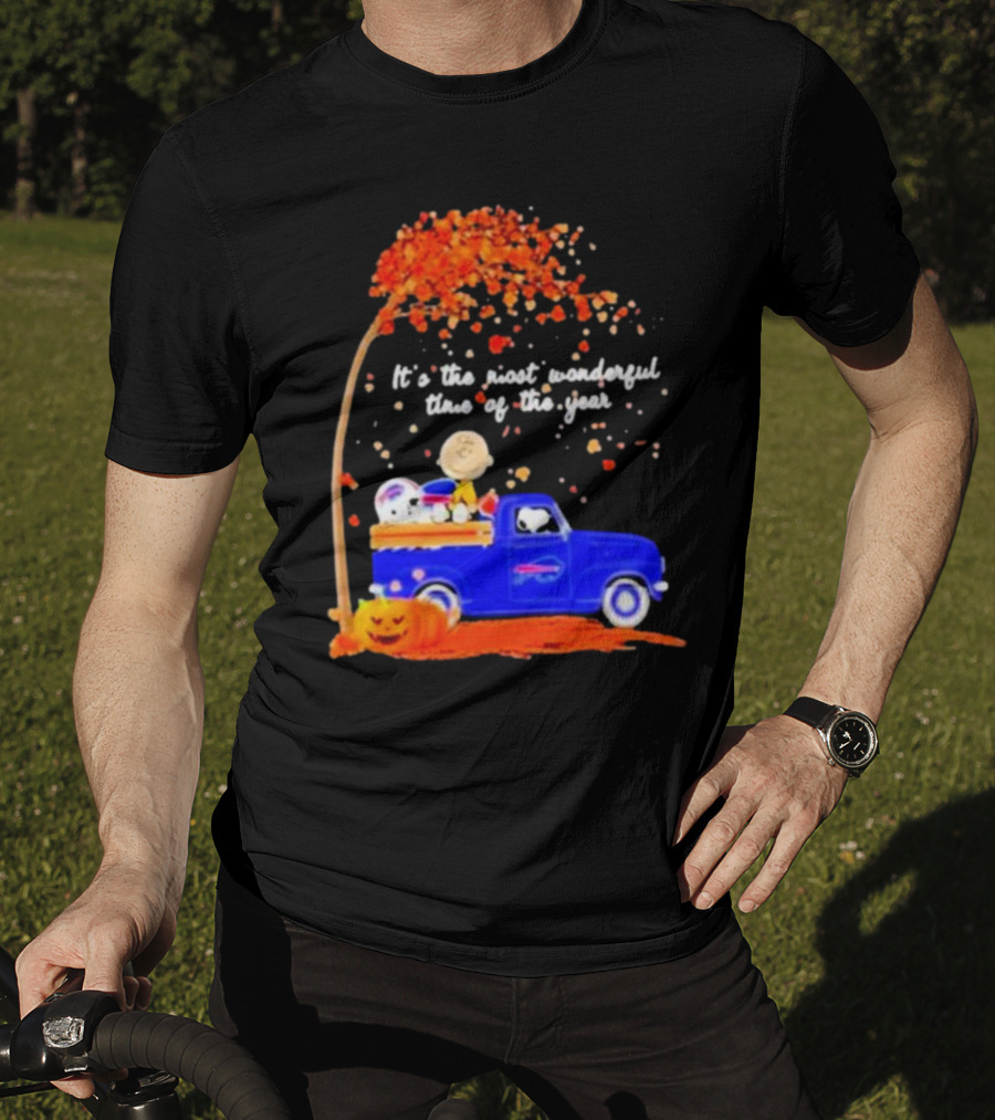 Snoopy And Charlie Brown Buffalo Bills It's The Most Wonderful Time Of The Year Autumn Truck Scene T-Shirt