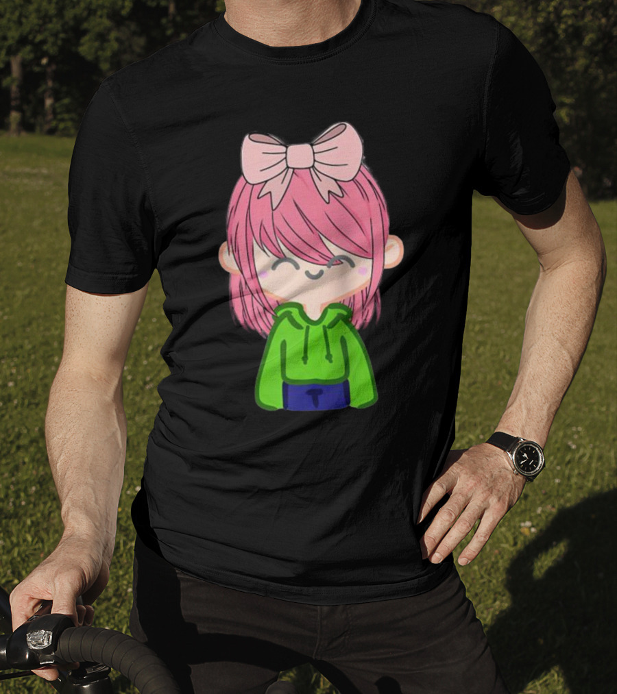 Alli Cat Pink Hair Girl Green Hoodie Bow Raglan Baseball T-Shirt