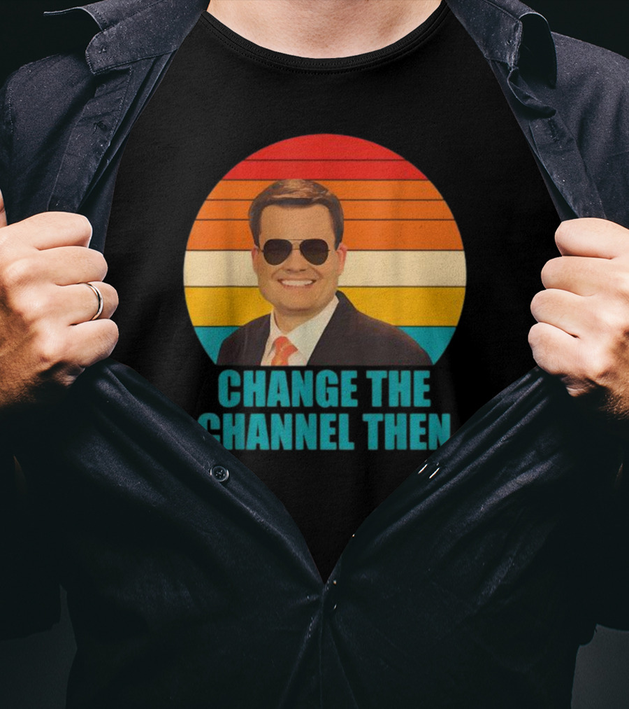 Change The Channel Then Retro Sunglasses News Anchor Stripes T-Shirt