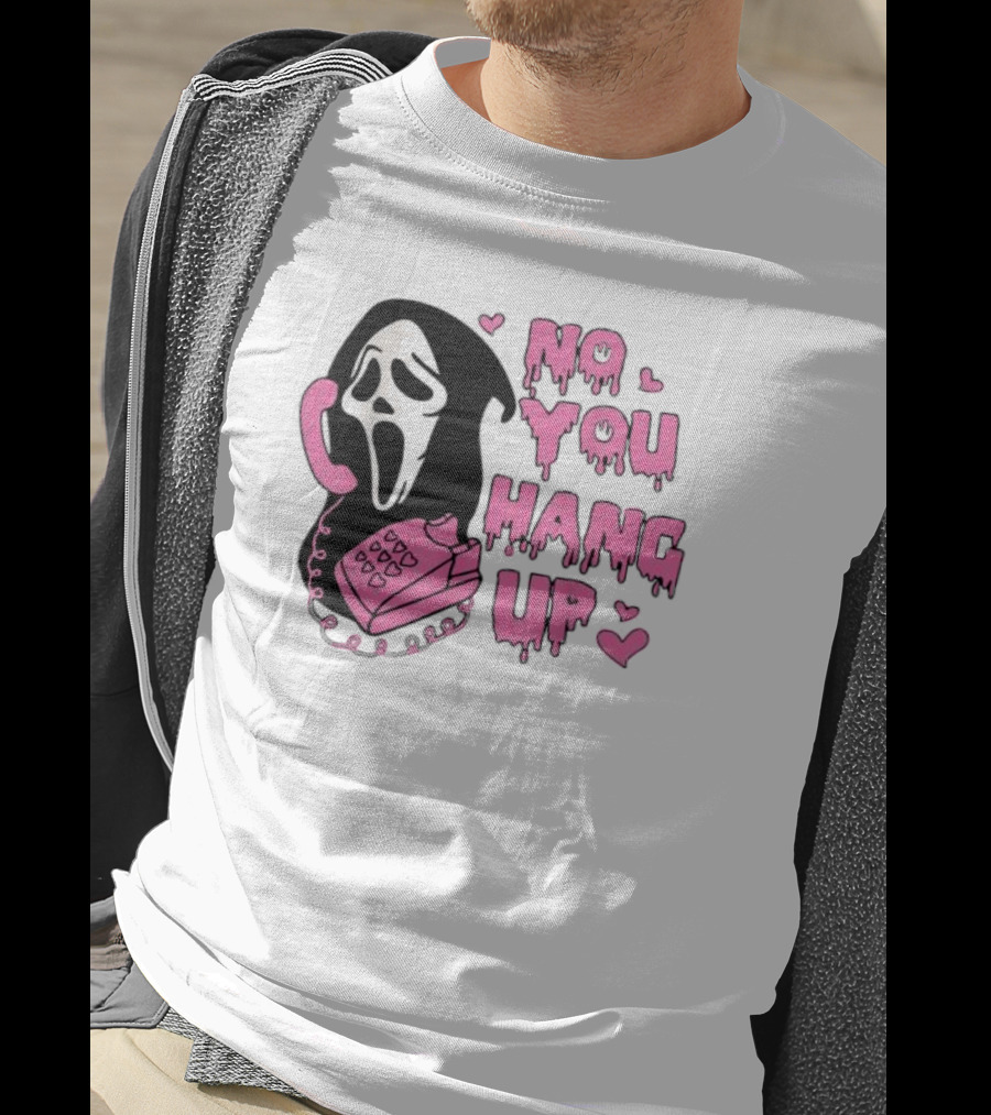 No You Hang Up First Ghost Face Pink Phone Halloween T-Shirt