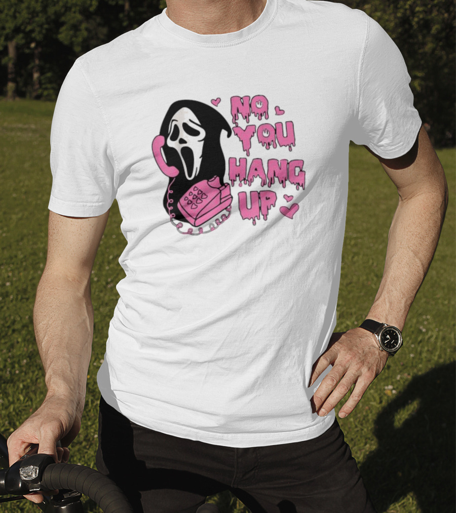 No You Hang Up First Ghost Face Pink Phone Halloween T-Shirt