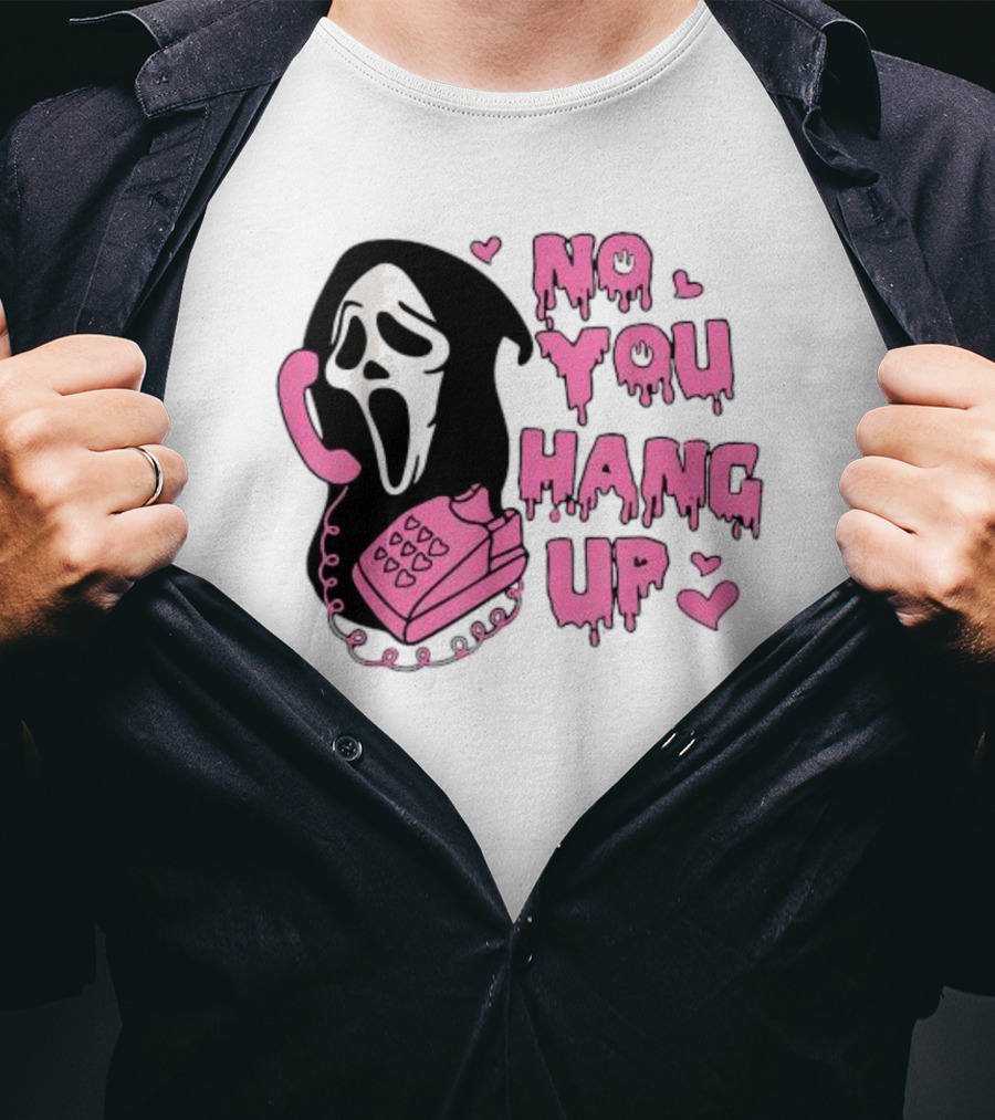 No You Hang Up First Ghost Face Pink Phone Halloween T-Shirt