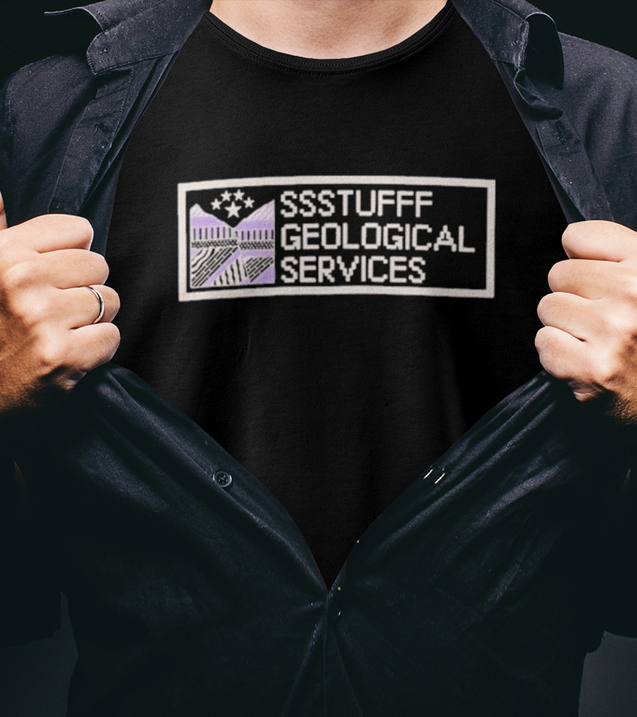 SSSTUFFF Geological Services Club Badge With Stars And Pattern Blocks T-Shirt
