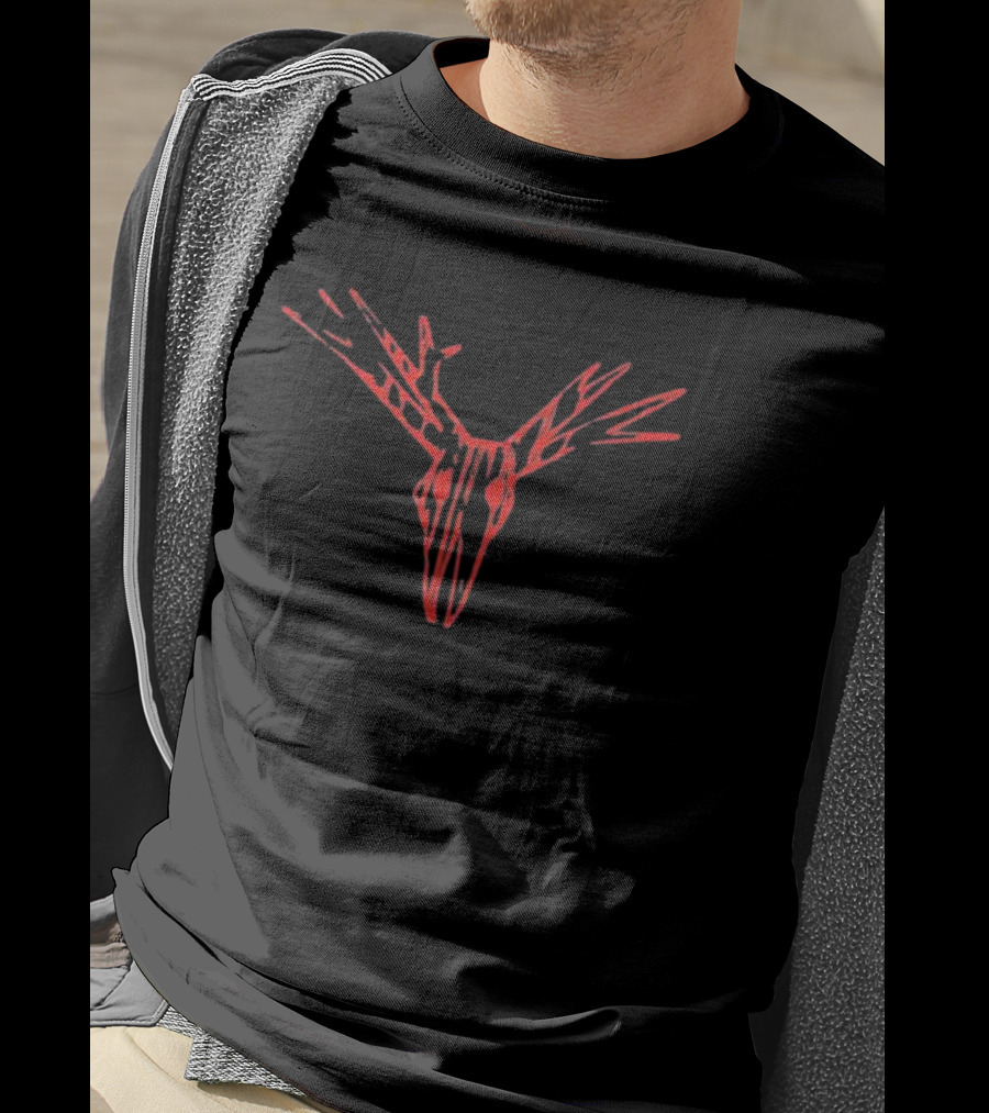 Dusk Antlers Red Abstract Deer Head T-Shirt