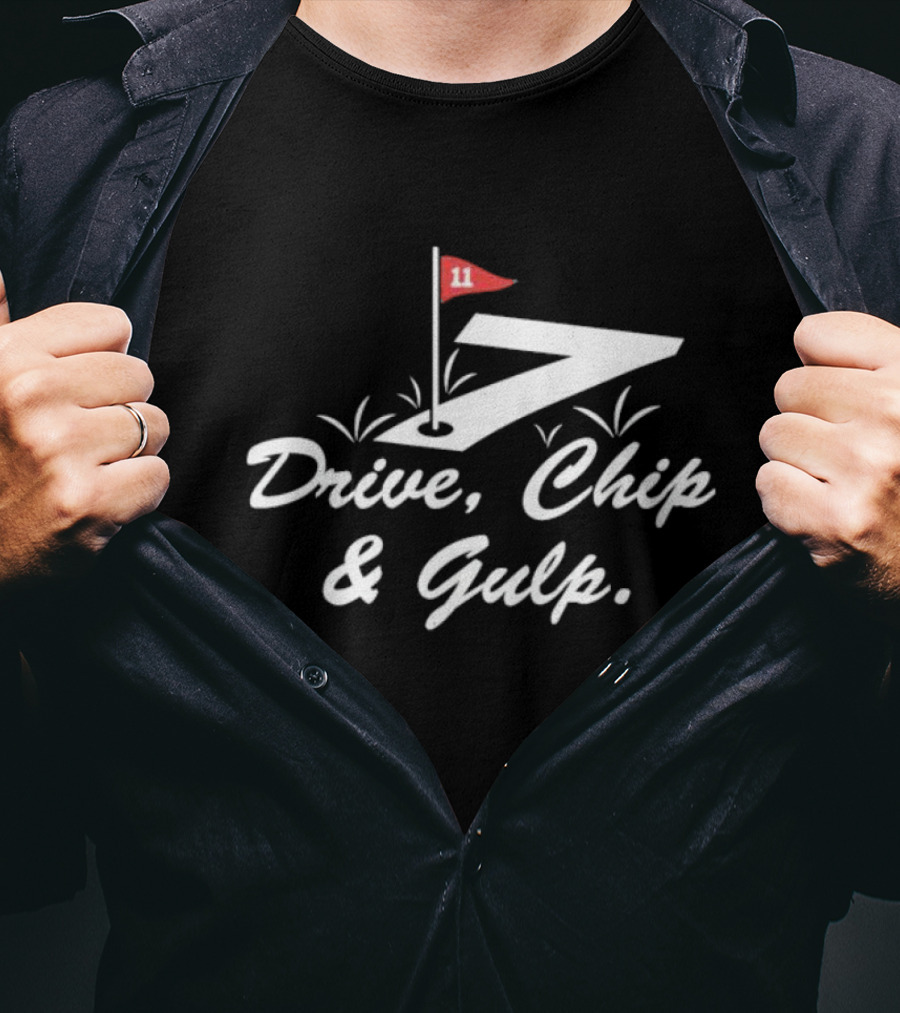 7-Eleven Driving Golf Slogan With Flag And Green Design Creatively MergingSpheres Drive Chip Gulp Essentials T-Shirt