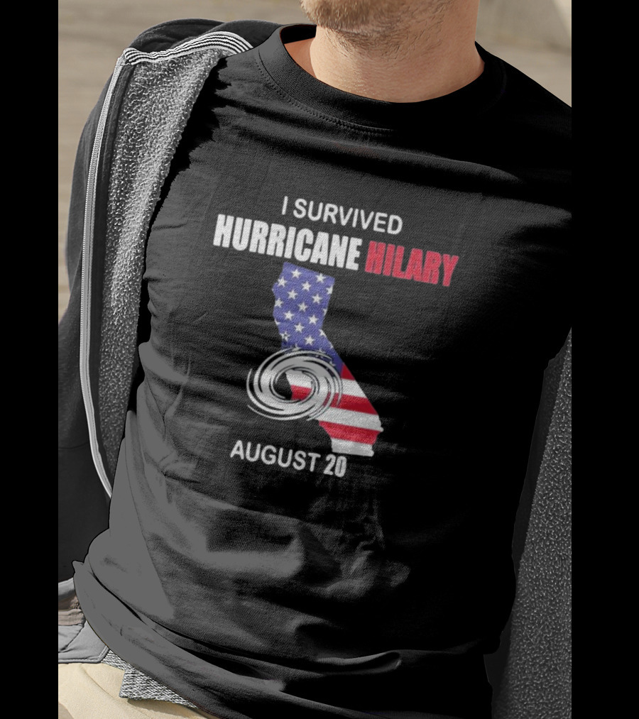 I Survived Hurricane Hilary August 20 American Flag California T-Shirt