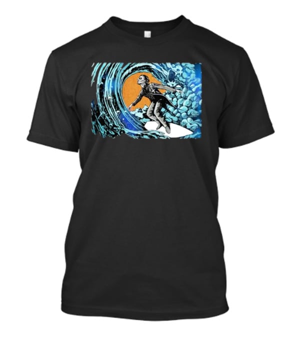 Maedenart Ghost Evil Surfer Riding Wave With Blue Turbulence T-Shirt
