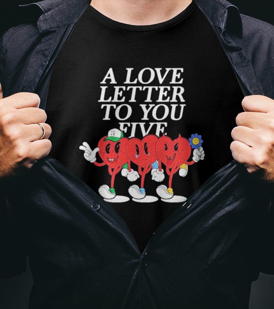 A Love Letter To You Five Heart Characters Holding Flower T-Shirt
