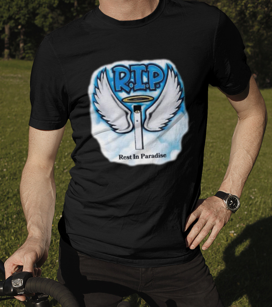 RIP Juul Rest In Paradise Angel Wings Halo Clouds T-Shirt