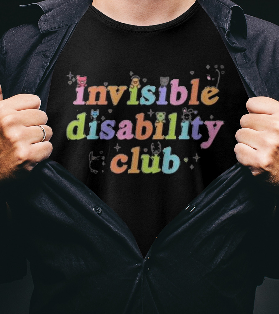 Invisible Disability Club Pastel Multicolor Text With Cute Characters T-Shirt