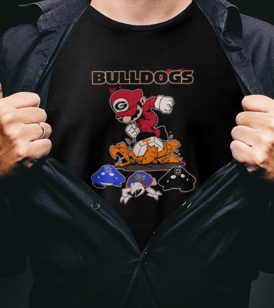 Bulldogs Mario Crushing Tennessee Helmet With Rival Team Symbols T-Shirt