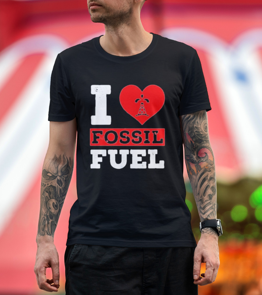 I Heart Fossil Fuel Iconic Oil Rig in Red Heart T-Shirt