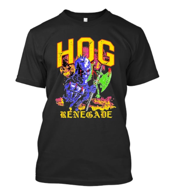 Hog Renegade Skeleton Warrior Graphic With Medieval Armor And Axe T-Shirt