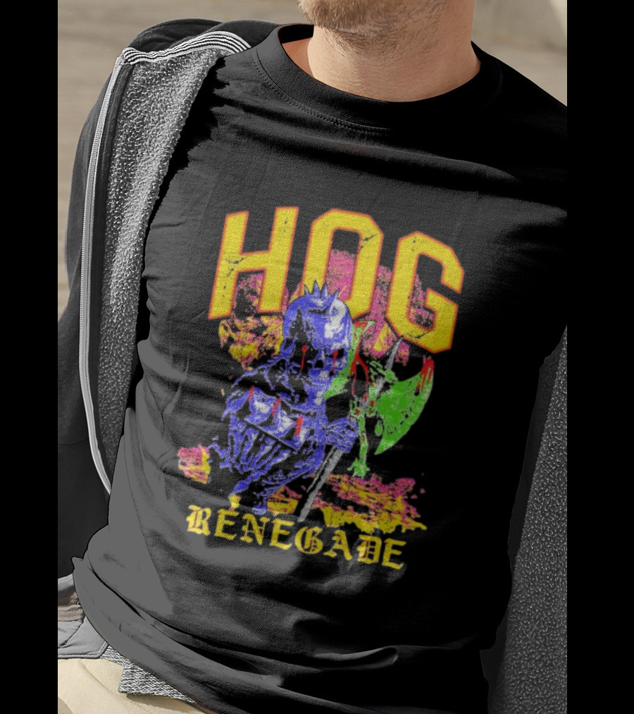Hog Renegade Skeleton Warrior Graphic With Medieval Armor And Axe T-Shirt