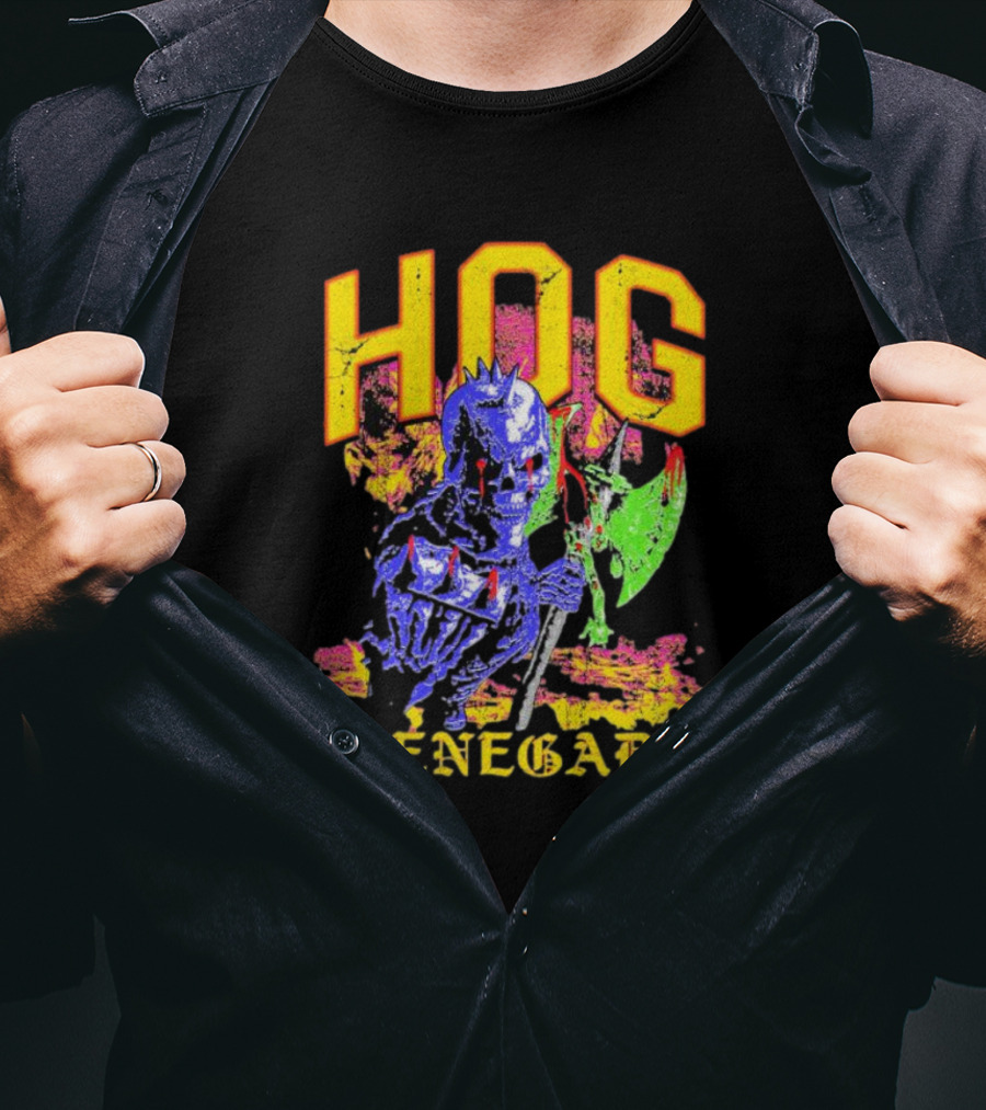 Hog Renegade Skeleton Warrior Graphic With Medieval Armor And Axe T-Shirt