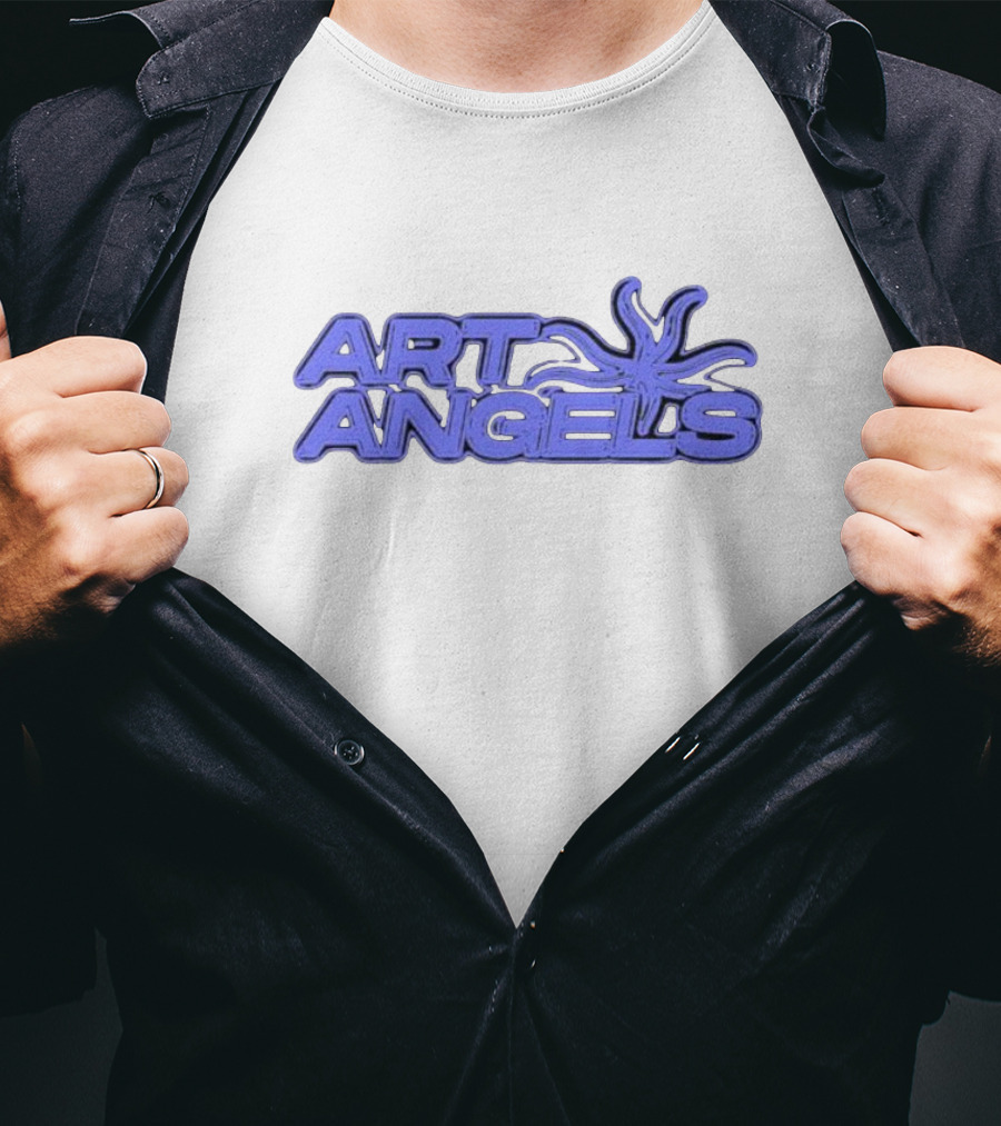 Art Angels Blue Font Stylized 3D Text With Abstract Spiral T-Shirt