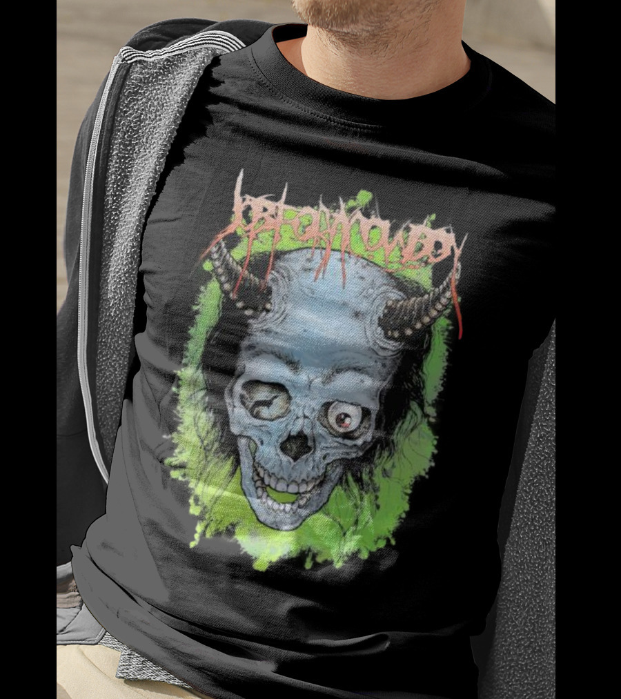 Job For A Cowboy Demon Skull Green Background T-Shirt