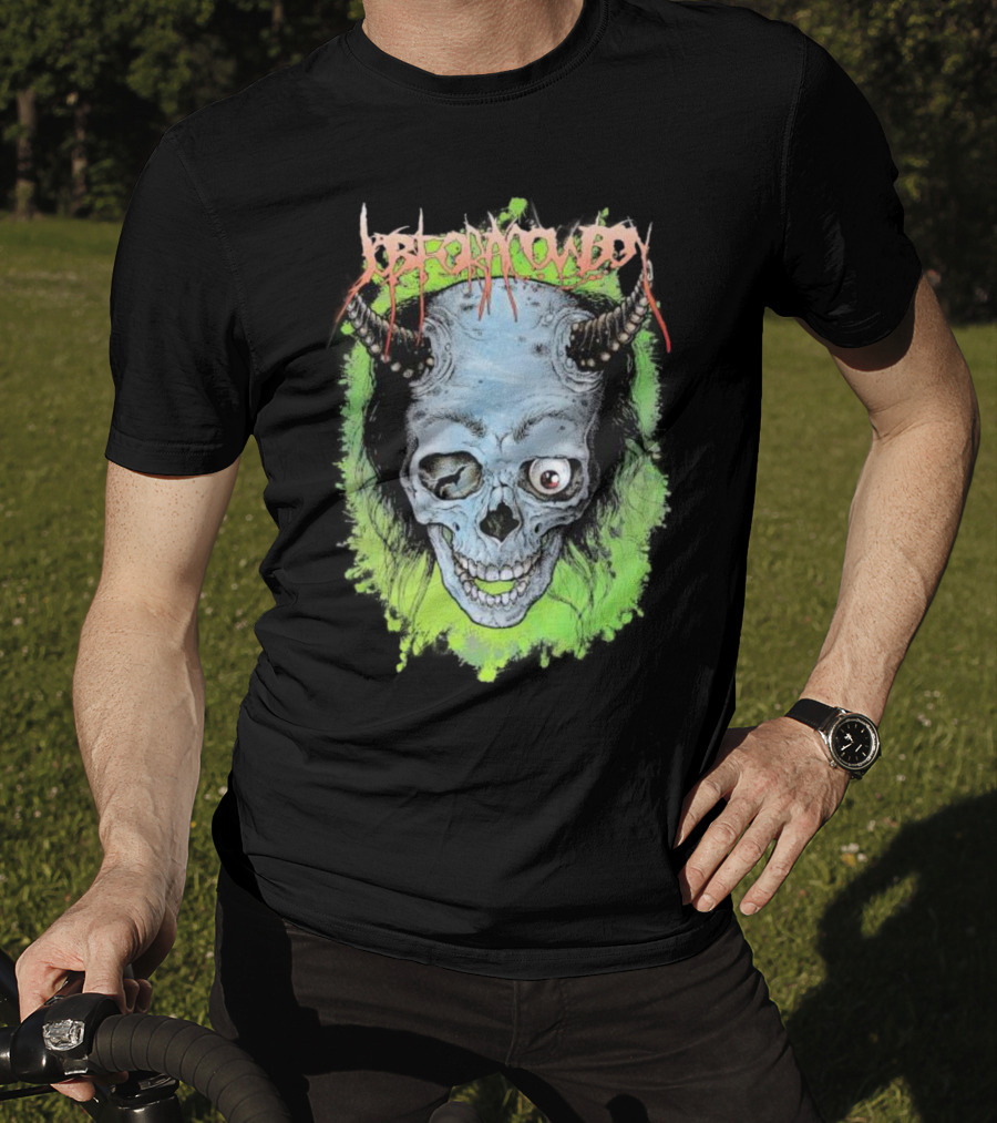 Job For A Cowboy Demon Skull Green Background T-Shirt
