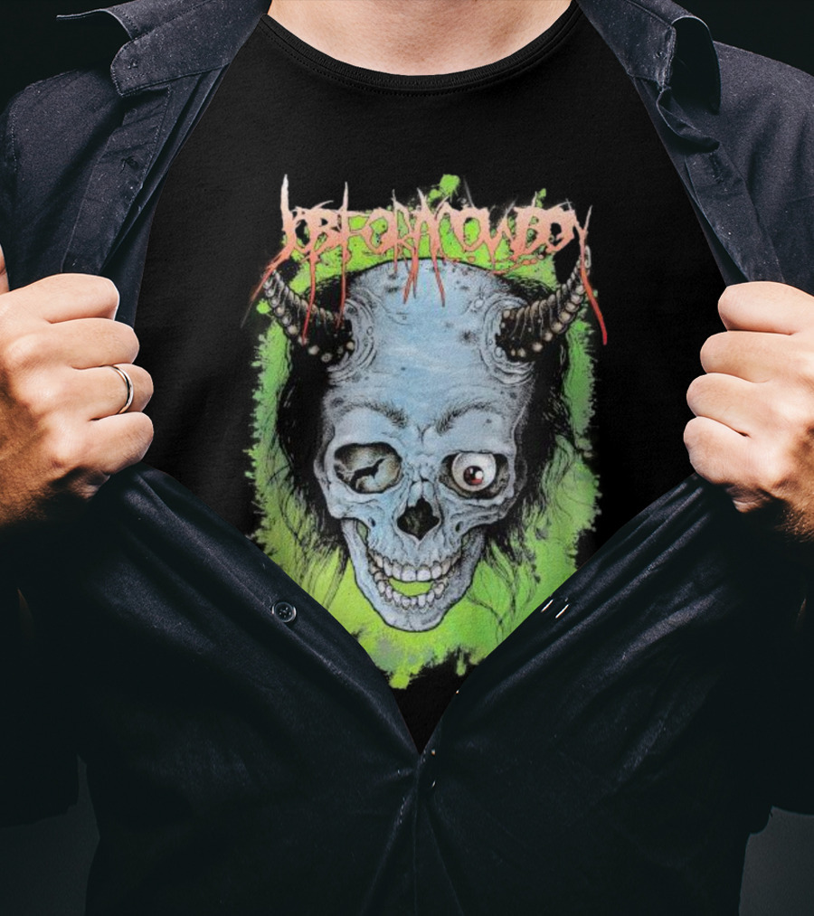 Job For A Cowboy Demon Skull Green Background T-Shirt
