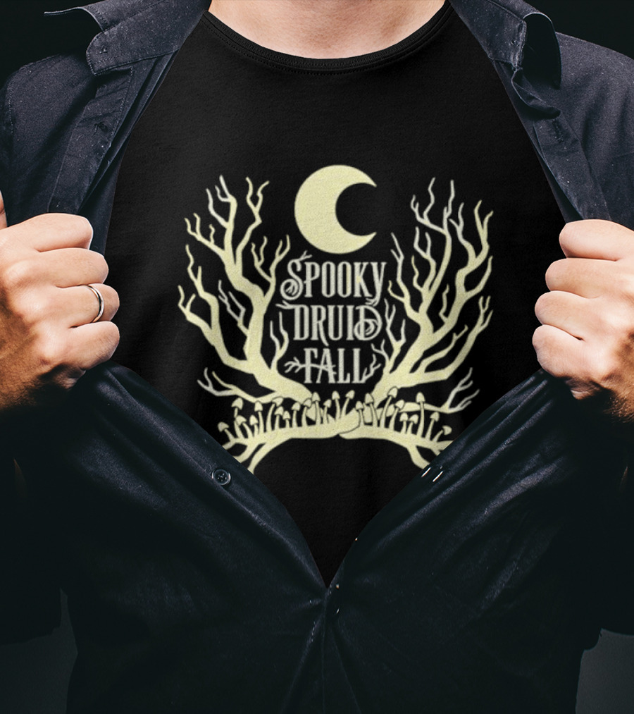 Spooky Druid Fall Crescent Moon And Enchanted Trees T-Shirt