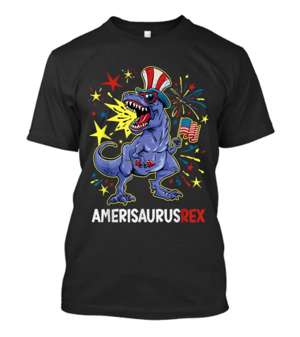 Amerisaurus Rex Patriotic Dinosaur With American Flag And Fireworks Hat T-Shirt