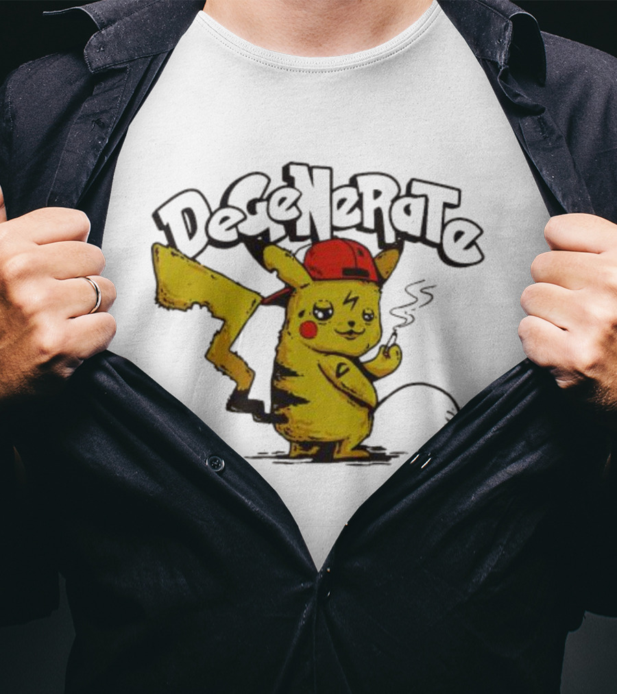 Degenerate Pikachu Smoking With Red Hat T-Shirt