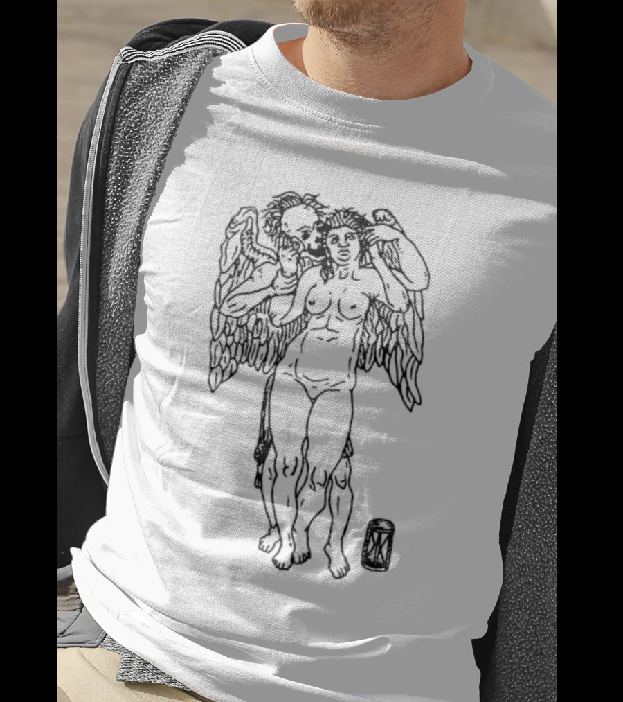 Devil Behind Angelic Figure With Hourglass T-Shirt