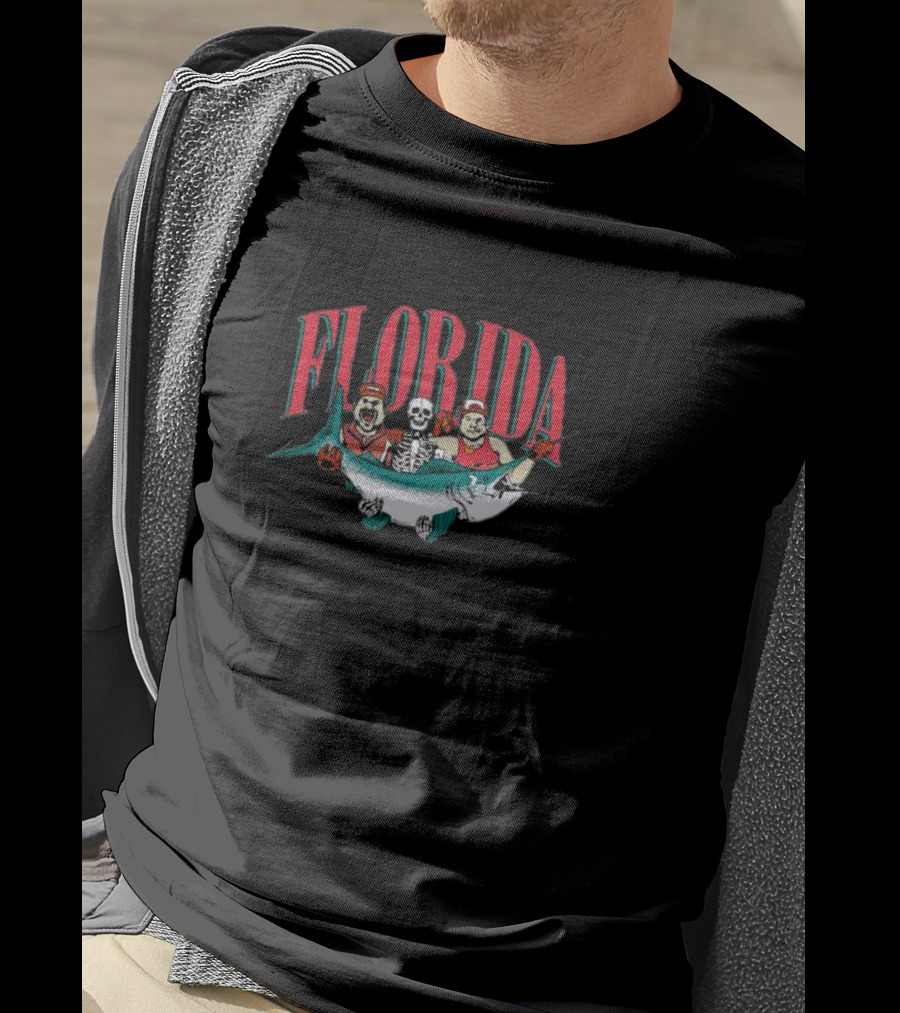 FLORIDA Fish Marlin Halloween Crew With Skeleton And Fishermen T-Shirt