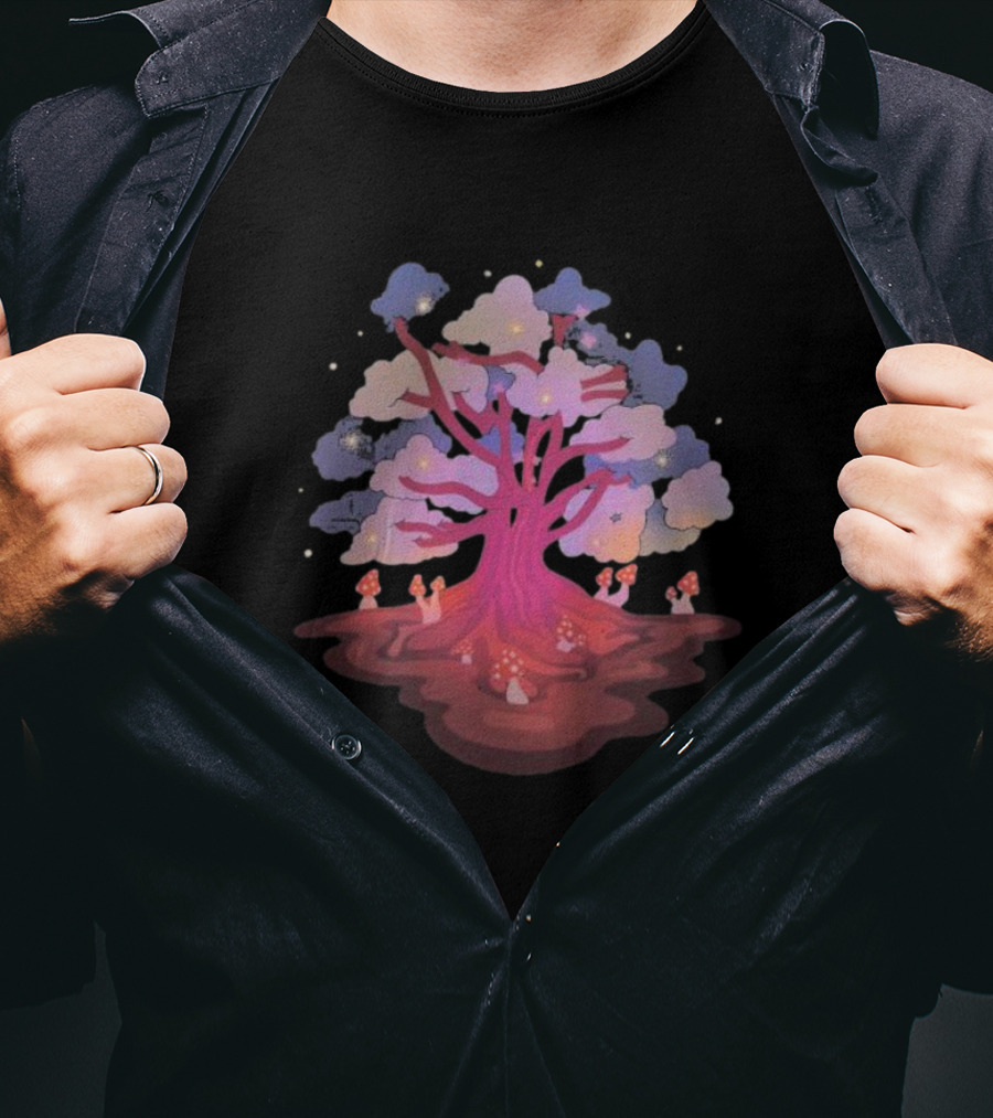 Glow And Grow Enchanted Tree With Mushrooms And Stars T-Shirt