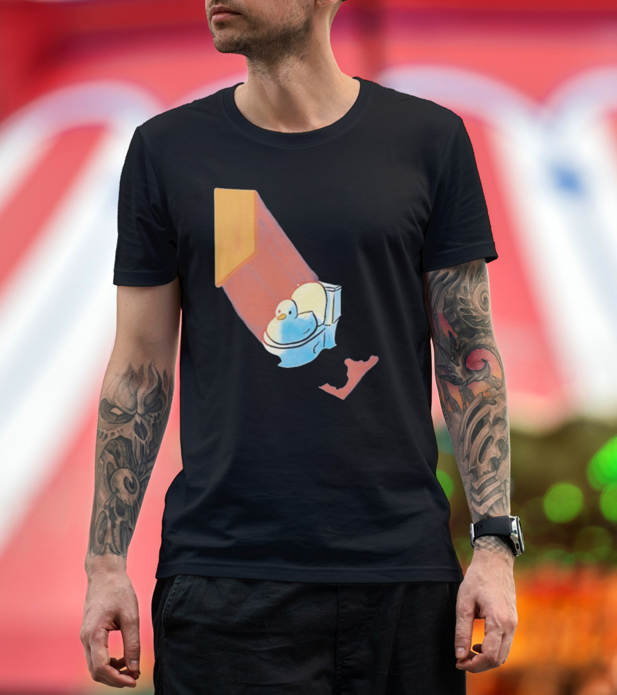 Groovy Space Duck Relaxing in Cosmic Beam on Toilet T-Shirt
