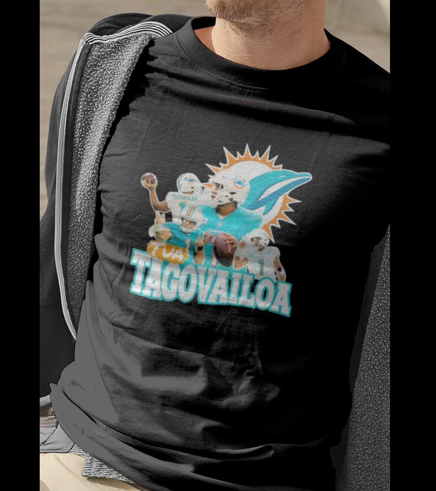 Miami Dolphins Tua Tagovailoa Football Action Collage T-Shirt