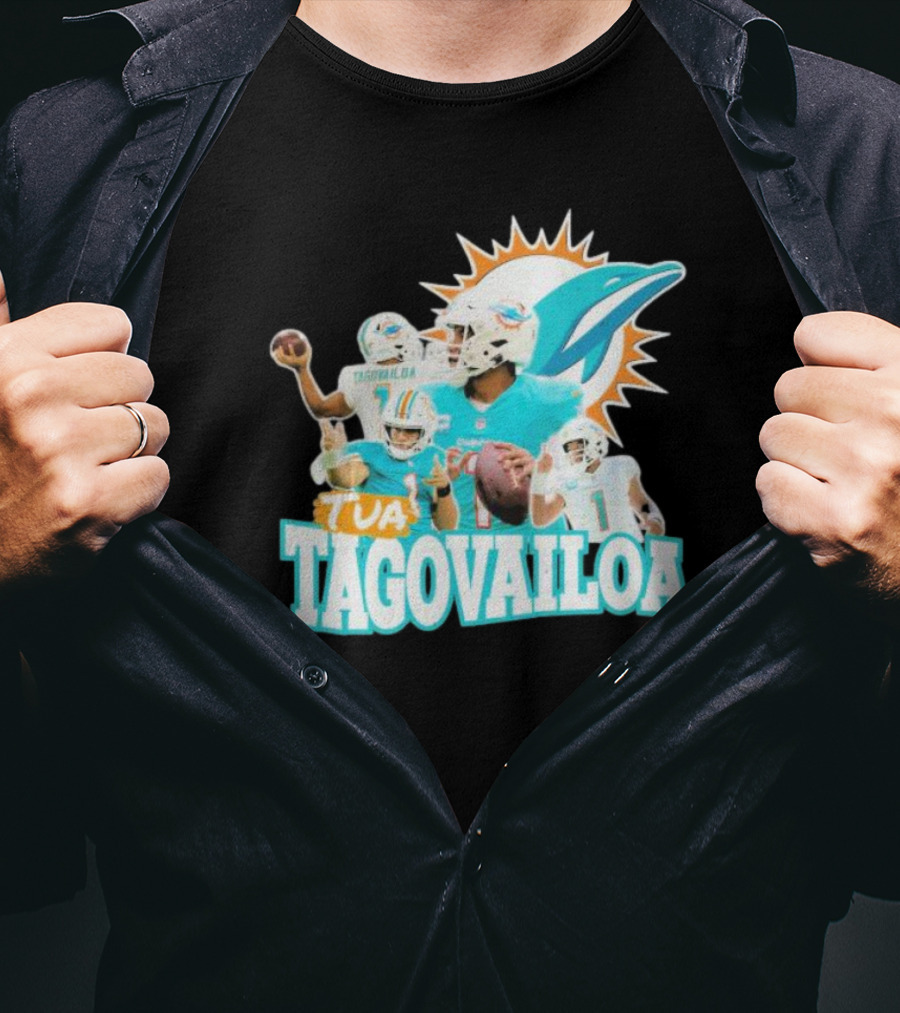 Miami Dolphins Tua Tagovailoa Football Action Collage T-Shirt
