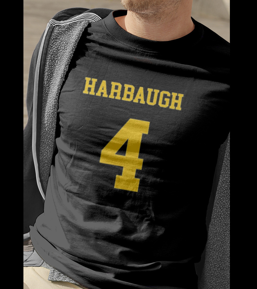 Harbaugh 4 Michigan Football Coach Iconic Jersey Number T-Shirt