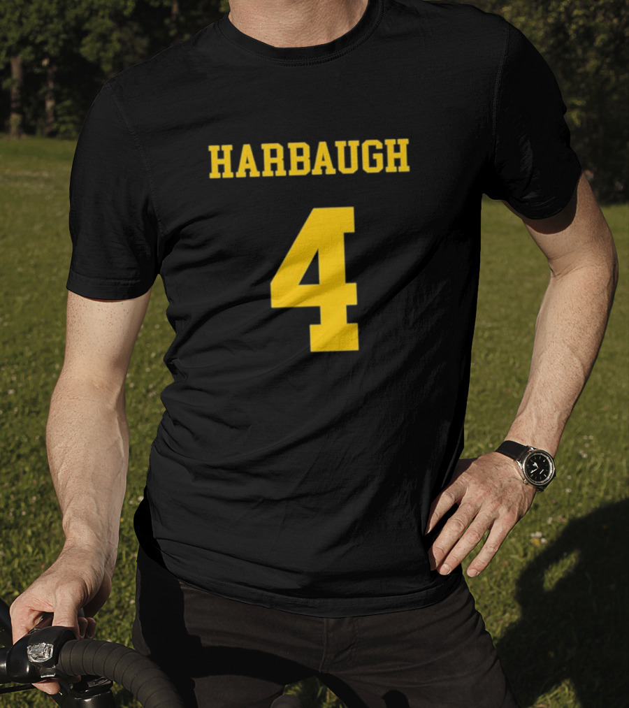 Harbaugh 4 Michigan Football Coach Iconic Jersey Number T-Shirt
